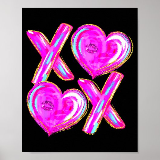 Xoxo Valentines Day Love Funny Coquette Bow Checke Poster (Voorkant)
