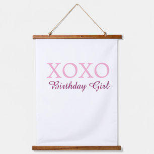 Xoxo verjaardagsmeisje naam roze mauve eenvoudig l hangend wandkleed