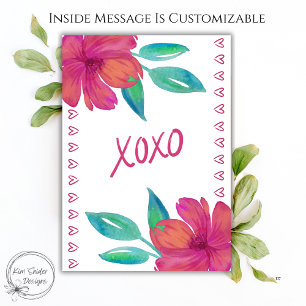 XOXO Waterverf Bloemen Valentijnsdag Kaart