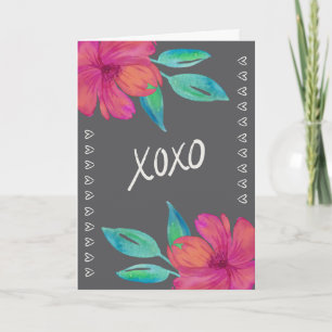 XOXO Waterverf Bloemen Valentijnsdag Kaart