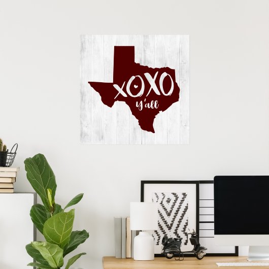 XOXO, Y'all - Maroon Texas State Shape Poster (Thuiskantoor)