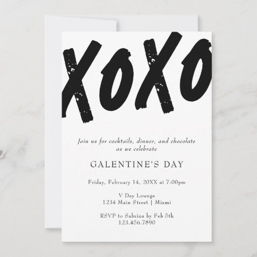 XOXO Zwart en Wit Geschilderd Galentine's Day Fees Kaart (Voorkant)