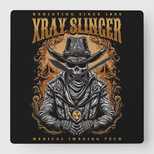 XRay Slinger Skelet Cowboy Vierkante Klok (Voorkant)