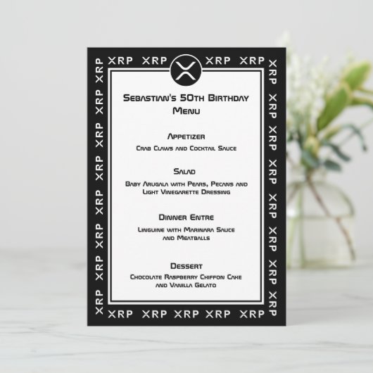 XRP Crypto Currency Zwart-wit Platte Menu (Staand voorkant)