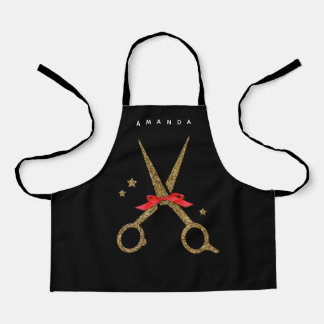 XS Hair SALON apron - Golden scissors zwart Schort