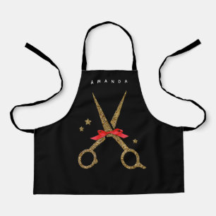 XS Hair SALON apron - Golden scissors zwart Schort