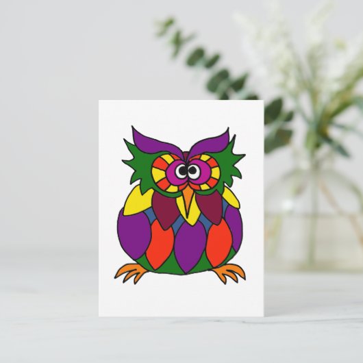 XX- Funky Owl Art Cartoon Briefkaart (Staand voorkant)