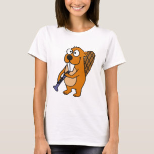 XX- Funny Beaver die Clarinet Cartoon speelt T-shirt
