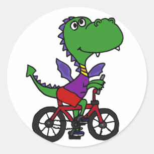 XX- Funny Dragon Riding Bicycle Ronde Sticker