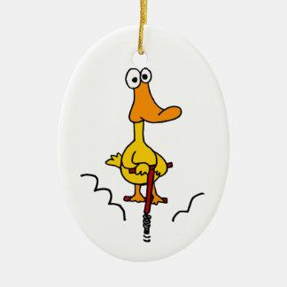 XX- Funny Duck op een Pogo Stick Keramisch Ornament
