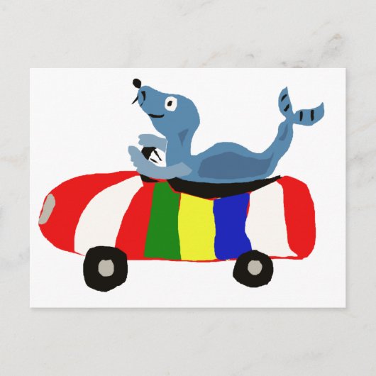 XX- Funny Seal Driving Ball Car Briefkaart (Voorkant)