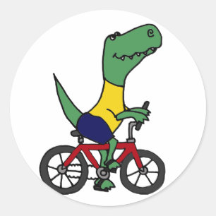 XX- Funny T-rex Dinosaur Riding Bicycle Ronde Sticker
