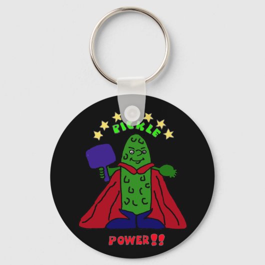 XX- Pickle Power Superheld Pickleball Cartoon Sleutelhanger (Voorkant)