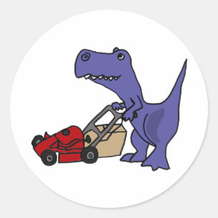 XX- T-rex Dinosaur Pushing Lawn Mower Ronde Sticker