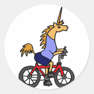 XX- Unicorn Riding Bicycle Cartoon Ronde Sticker