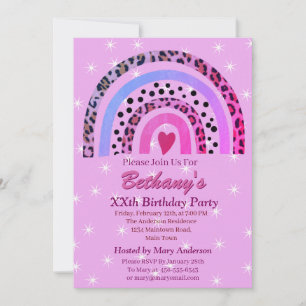 XXe Leopard Print Boho Rainbow Birthday Party Kaart