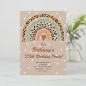 XXe Leopard Print Boho Rainbow Birthday Party Kaart (Staand voorkant)
