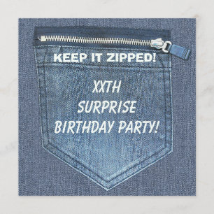 XXe URPRISE Birthday Party Keep it Zipped Denim Kaart