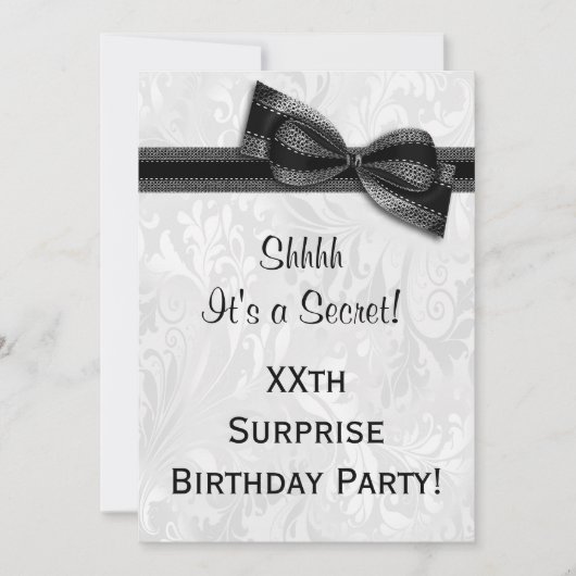 XXe ZURPRISE Birthday Party Damask en Bow Kaart (Voorkant)