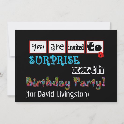 xxxxx SURPRISE Birthday Party Invitation Sjabloon Kaart (Voorkant)