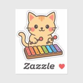 Xylophone Cat Rainbow Notes Sticker