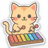 Xylophone Cat Rainbow Notes Sticker (Voorkant)