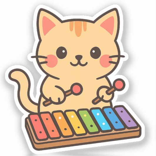 Xylophone Cat Rainbow Notes Sticker (Voorkant)