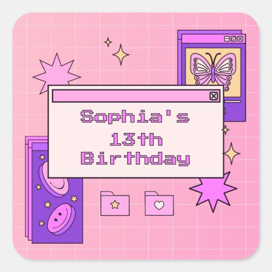 Y2K 2000s Retro Computer Interface Birthday Party Vierkante Sticker (Voorkant)