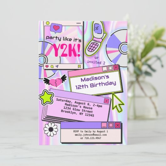 Y2K 2000's Thema Verjaardagsfeest Kaart (Staand voorkant)