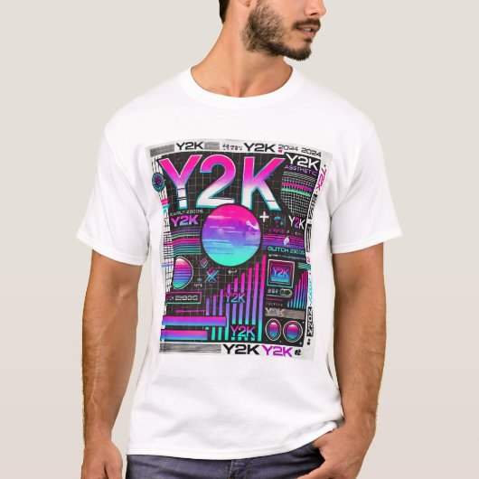 Y2K Aesthetic Retro Tech Mannen T-shirt - Neon Gli (Voorkant)