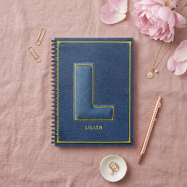 Y2K Blauwe Denim Gele Steek Monogram L Initiaal Notitieboek