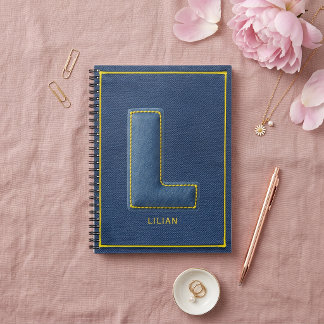 Y2K Blauwe Denim Gele Steek Monogram L Initiaal Notitieboek