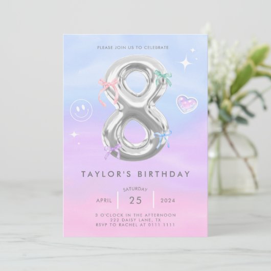 Y2K Cute 8e anniversaire Invitation (Debout devant)