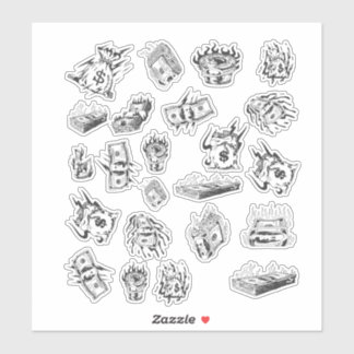 Y2K Dollar Iconen in witte esthetiek Sticker
