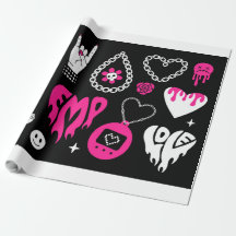 Y2k glamour roze en zwarte elementen set. Vlinder