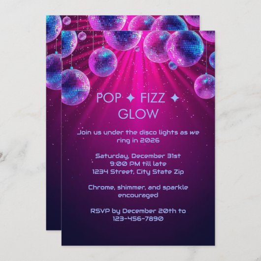 Y2K Holographic New Year’s Eve Invitation | Neon Kaart (Voorkant / Achterkant)