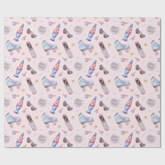 Y2K Nostalgie Rolleskates Retro Pink Cadeaupapier (Vlak)