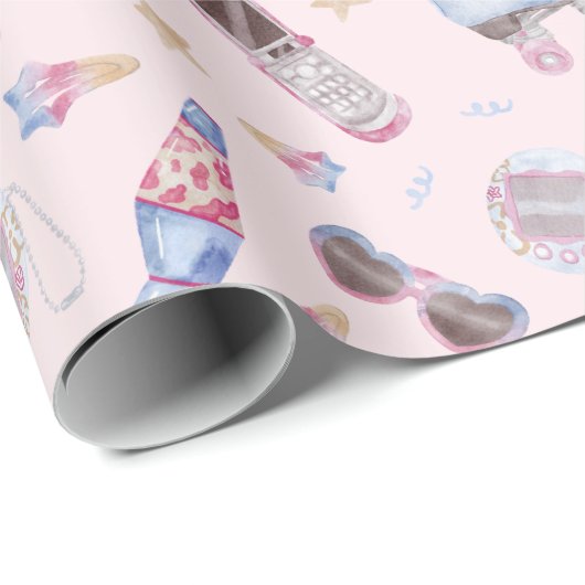 Y2K Nostalgie Rolleskates Retro Pink Cadeaupapier (Rol Hoek)