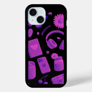 Y2K Paarse Glanzende Kersenpatroon Zwarte iPhone H