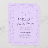 Y2K Purple Whimsical Main tiré Baptême Invitation (Devant / Derrière)