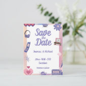 Y2K Roze Paarse 2000s Retro Tech De datum opslaan Briefkaart (Staand voorkant)