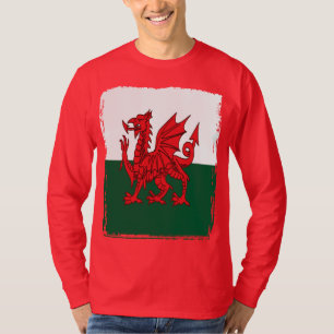Y Ddraig Goch De Rode Draak Grunge Welshe Vlag T-shirt