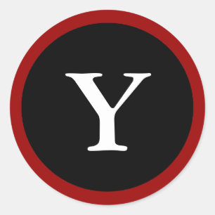 Y : Initiaal Y Letter Y Red, White en Black Sticke Ronde Sticker
