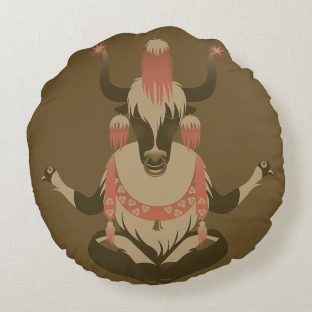 Y is voor Tibet Yak Rond Kussen (Achterkant)