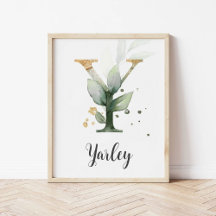 Y Letter Monogram Groene Nursery Naam Muurprint