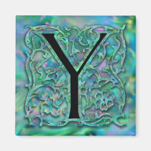 Y Monogram "Green Garden Besque" vierkante magneet