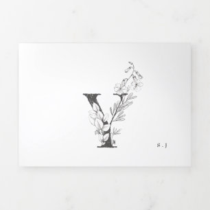 'Y' Monogram mooi geborsteld Floral Wedding Drieluik Uitnodiging