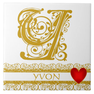 Y Monogramme Nom Or dentelle Rouge Carreau Modèle