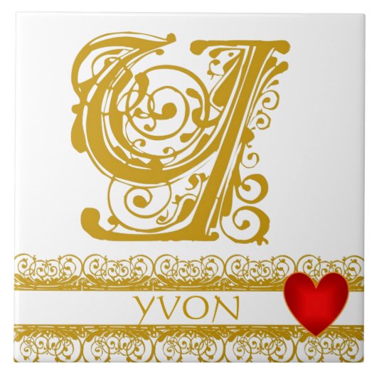 Y Monogramme Nom Or dentelle Rouge Carreau Modèle (Devant)