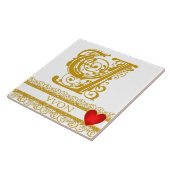 Y Monogramme Nom Or dentelle Rouge Carreau Modèle (Côté)